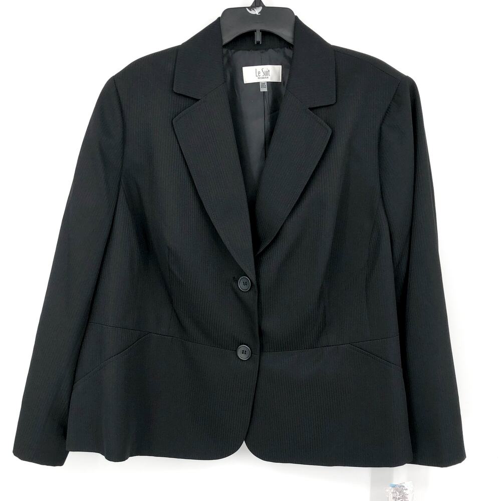 LE SUIT Womens Two Button Suit Jacket 20W Black Contrast Pinstripe Blazer NWT